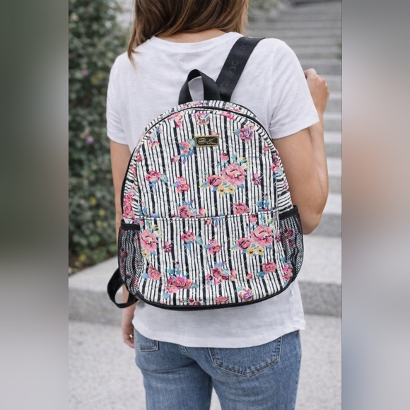 Betsey Johnson Handbags - Betsey Johnson Floral Backpack with Black Stripes